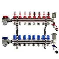 Коллектор 8 контура KP CZECH в сборе с расходомерами. термометрами и конечным элементами в сборе