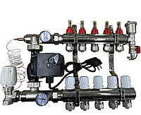 Коллектор для теплого пола ZEGOR в сборе с насосом 8 контуров
