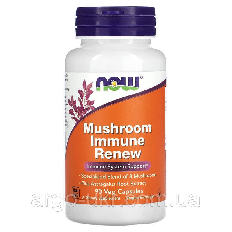 Mushroom Immune Renew NOW 90 капсул США (підкріплює імунітет, віруси, грибки, астрагал, кордицепс, рейші)