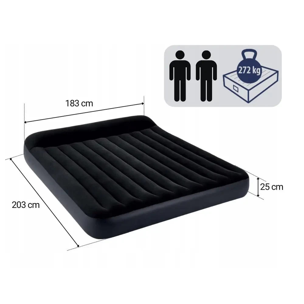 Великий двоспальний надувний матрац із підголівником 64144 183x203x25 см, велюровий, двомісний, фото 1