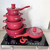 Набор кастрюль и сковорода для индукции с антипригарным покрытием, набор гранитной посуды для индукции НК-316