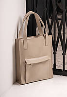 Шкіряна жіноча сумка шоппер Бетсі з кишенею світло-бежева Краст