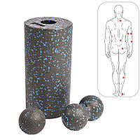 Масажний ролик для тіла Чорно-синій набір масажних роликів для спини, валик для занять йогою