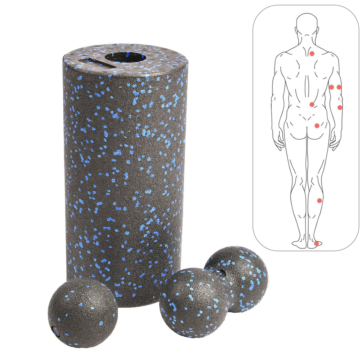 Масажний ролик для тіла Чорно-синій набір масажних роликів для спини, валик для занять йогою, фото 1