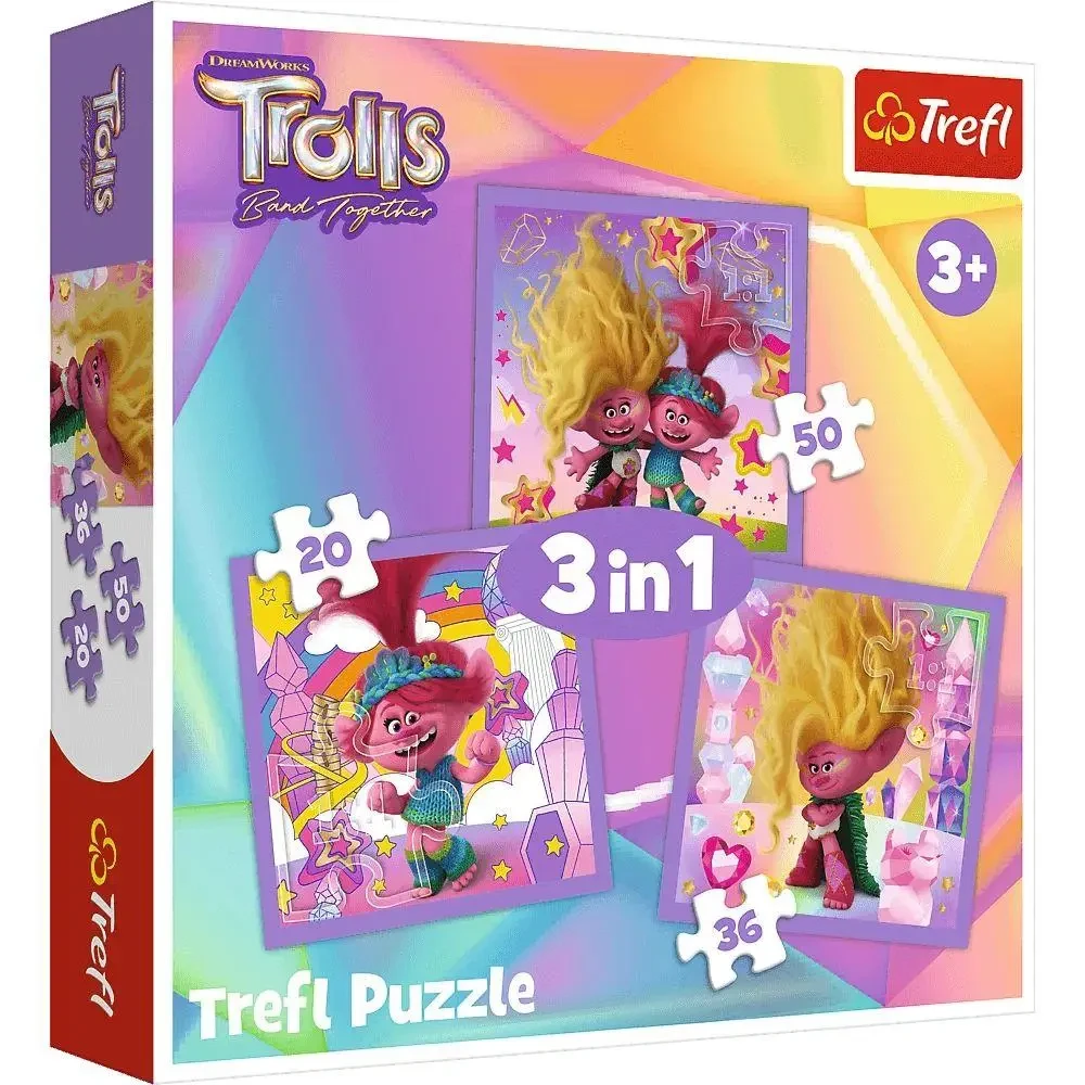 Пазли Trefl Зустрічайте веселих тролів 3в1 (20,36,50) (34870)