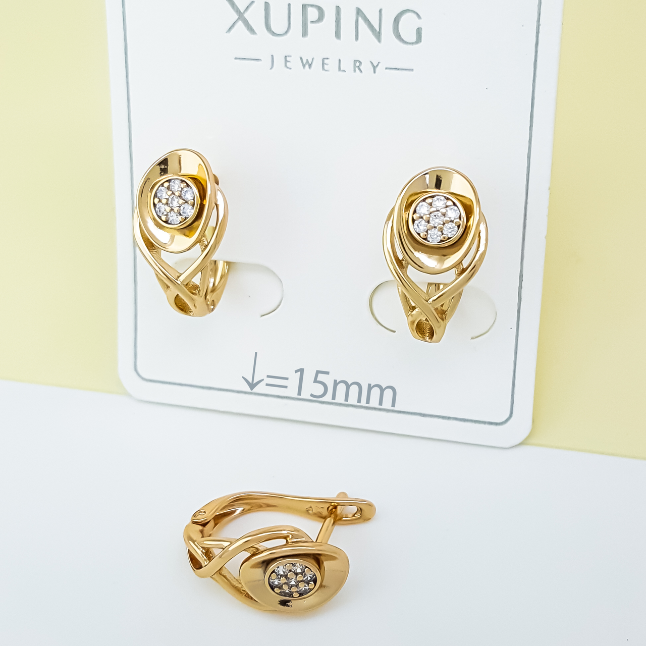 Сережки "Завиток" із цирконієм, англ.замок, медичне золото Xuping 18К