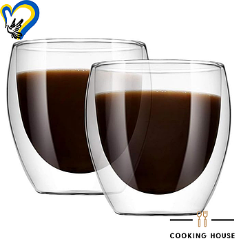 Набір склянок з подвійними стінками для американо, еспресо 150мл Cooking House 2шт, склянка з подвійним дном