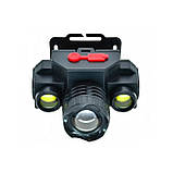 Налобний акумуляторний ліхтар із трьома світлодіодами BL 1805 COB та фокусуванням світла ZOOM, фото 4