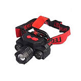 Налобний акумуляторний ліхтар із трьома світлодіодами BL 1805 COB та фокусуванням світла ZOOM, фото 8