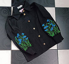 Дитяча вишита сорочка для дівчаток чорного кольору із льону застібка ґудзики розмір  146