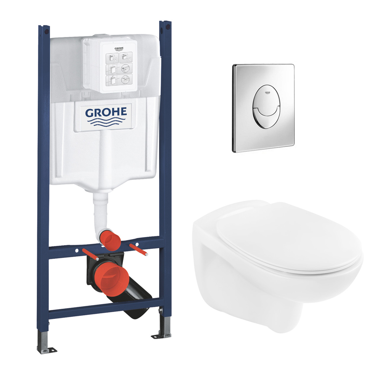Комплект унітаза з інсталяцією 4 в 1 Grohe Solido Start + Унітаз безобідковий Kroner Oker WHI533536 RIMLESS з