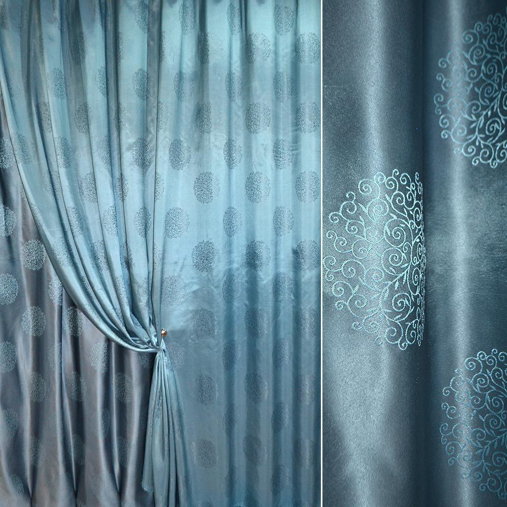 Атлас жакард 2-х-стор. для штор розетка з завитками блакитно-сірий, ш.280