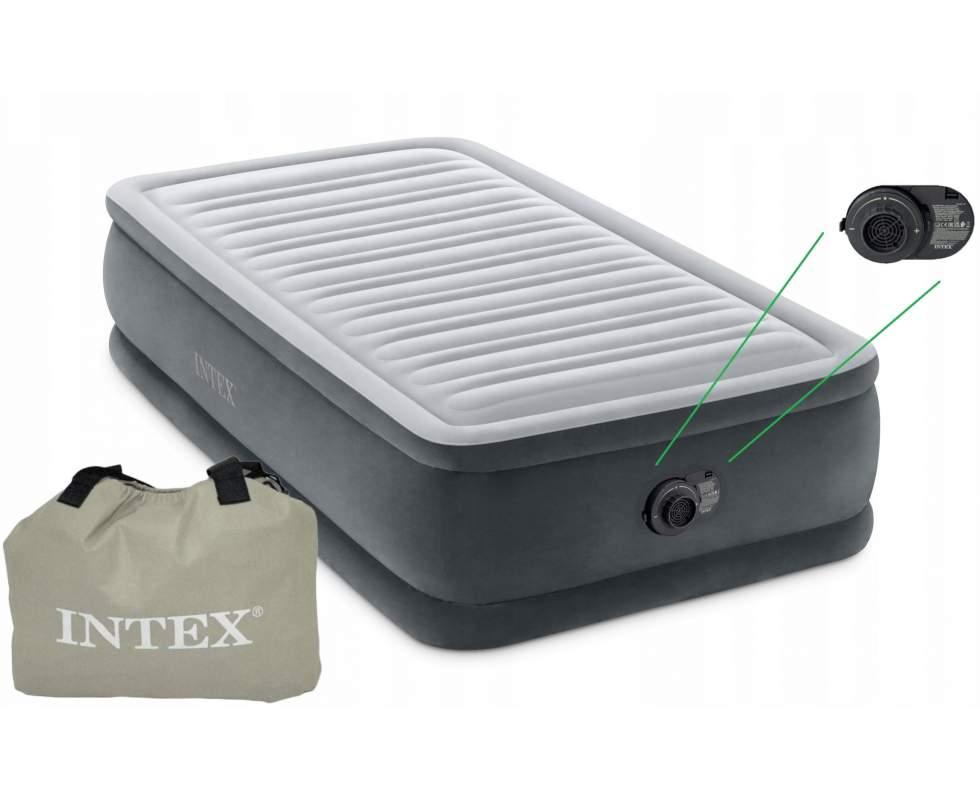 Надувне ліжко односпальне 99х191х46 см велюрове Intex 64412 NP з електронасосом 220-240V, одномісне, фото 1