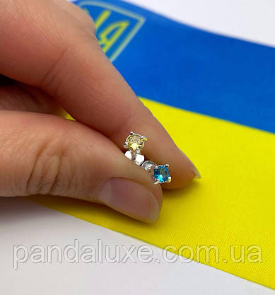 Сережки срібні пусети жовто-блакитні Іскра 3.5 мм, фото 4