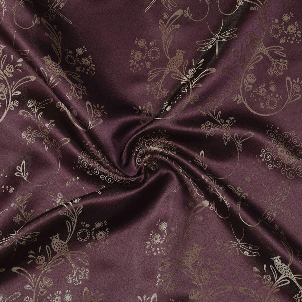 Атлас жакард 2-х-стор. для штор птиці бузково-золотистий, ш.280