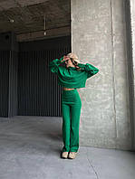 Стильный женский костюм ангора рубчик с начесом (свитер и брюки) в шоколадном цвете Трава, 40/42