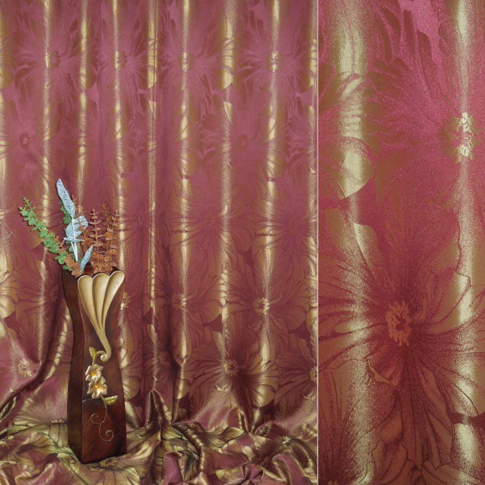 Атлас жакард 2-х-стор. для штор квітка великий бордовий темний, ш.280