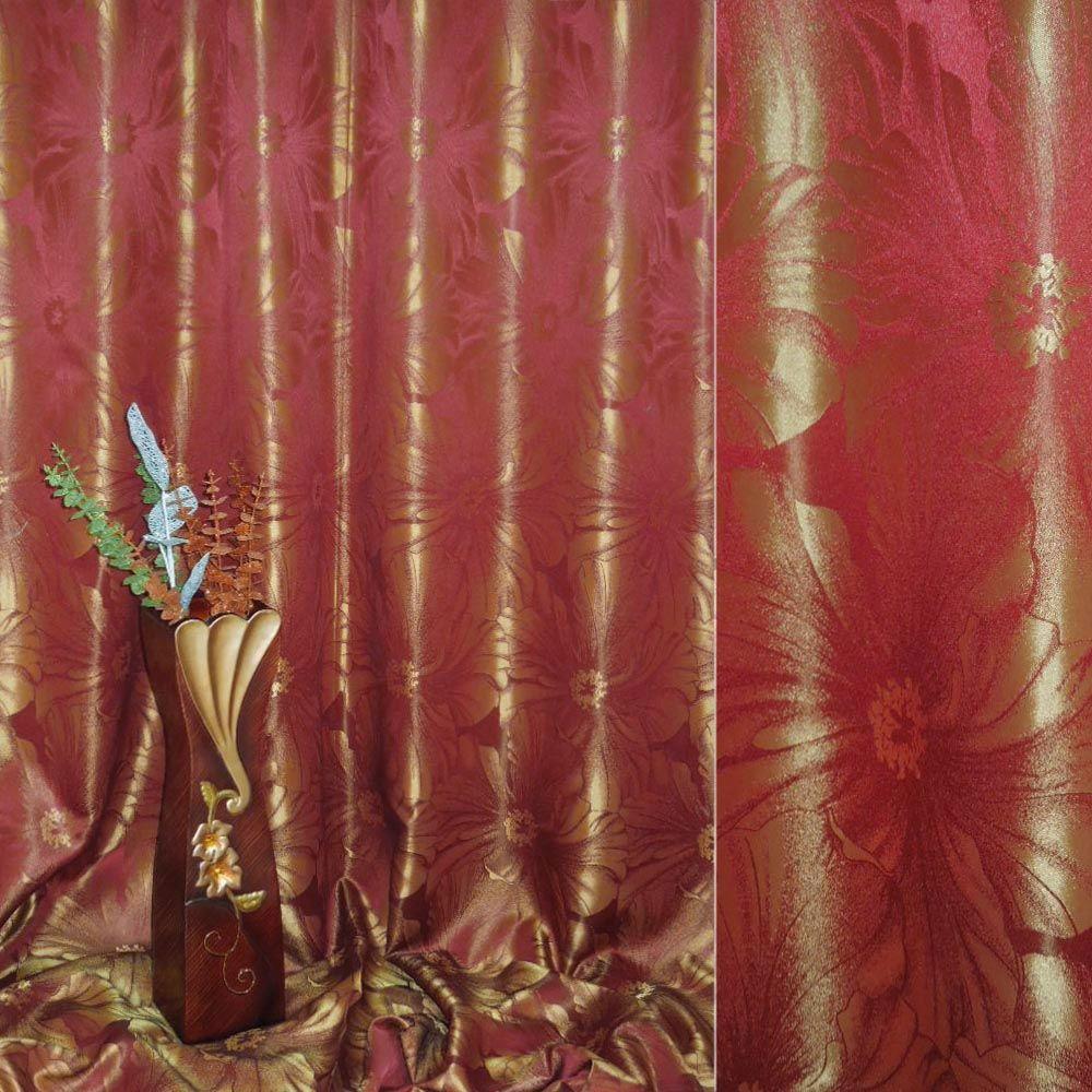 Атлас жакард 2-х-стор. для штор квітка великий червоний, ш.280