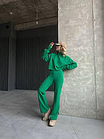 Стильный женский костюм ангора рубчик с начесом (свитер и брюки) в шоколадном цвете Трава, 48/50