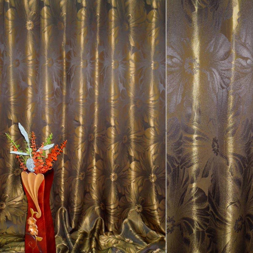 Атлас жакард 2-х-стор. для штор квітка великий коричневий темний, ш.280