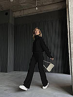 Стильный женский костюм ангора рубчик с начесом (свитер и брюки) в шоколадном цвете Черный, 40/42