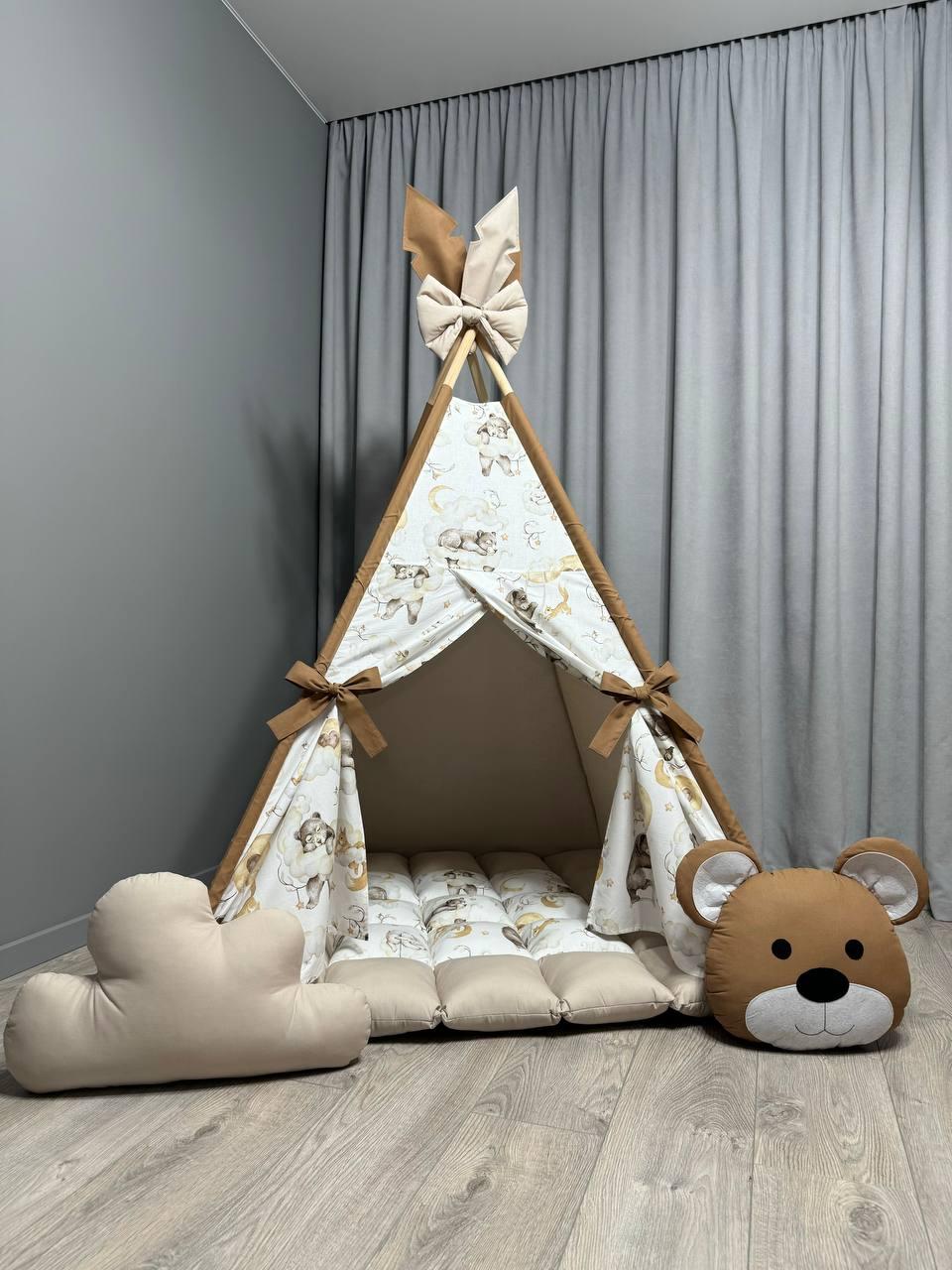 Вігвам для дітей Ведмежа на хмаринці БОНБОН Повний комплект, дитяча палатка, вігвам для хлопчика, вігвам для дівчинки, вігвам - фото 1 - id-p1669766346
