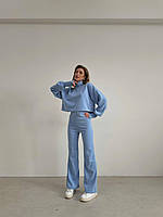 Стильный женский костюм ангора рубчик с начесом (свитер и брюки) в шоколадном цвете Голубой, 48/50
