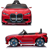 Детский электромобиль легковой одноместный BMW і4 2 мотора 2 амортизатора EVA колеса красный