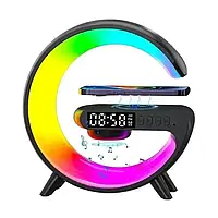 Світлодіодний настільний нічник із колонкою годинником і бездротовою зарядкою 10 W RGB G-Smart Ligh G63 Чорний