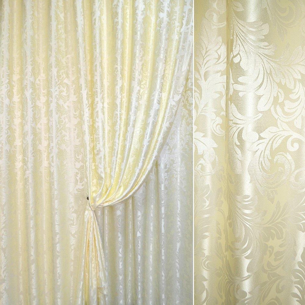 Атлас жакард 2-х-стор. для штор листя аканта молочно-кремовий, ш.280