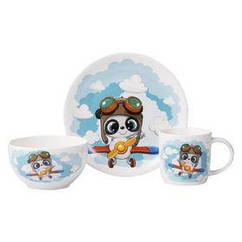 Набір дитячого посуду Ardesto Panda pilot, 3 предмети, порцеляна (AR3451PS)