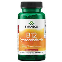Вітамін В12 Ціанокобаламін, Vitamin B12 Cyanocobalamin, Swanson, 500 мкг, 250 капсул
