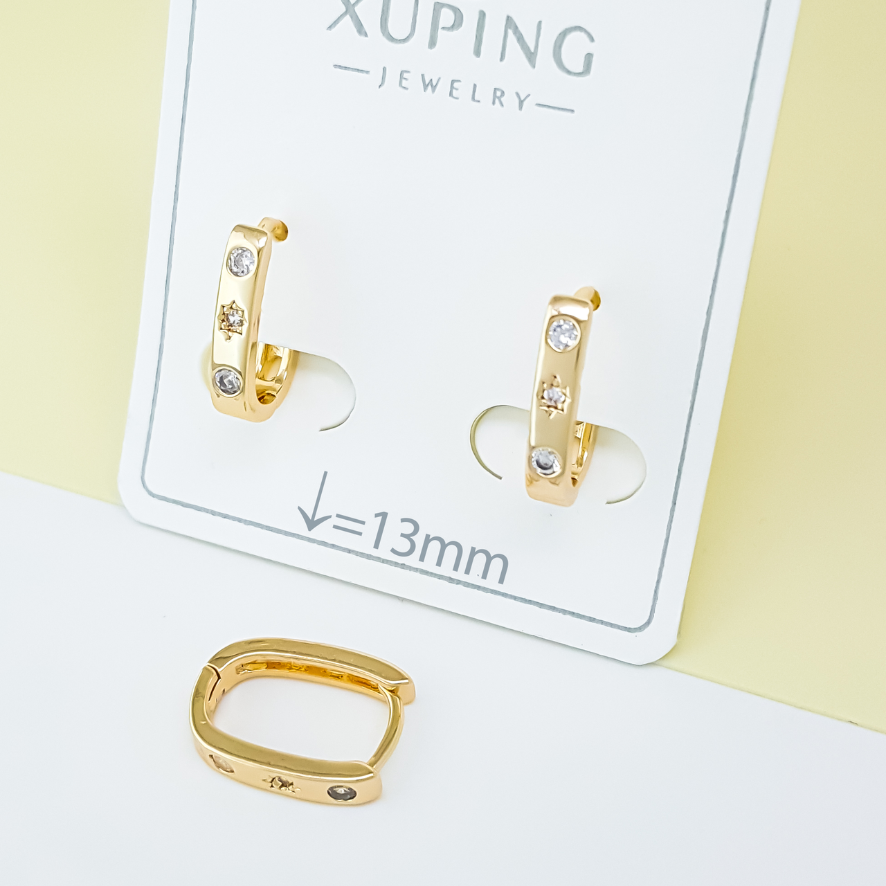 Сережки "Стежинка" зі вставкою цирконію, медичне золото Xuping 18К
