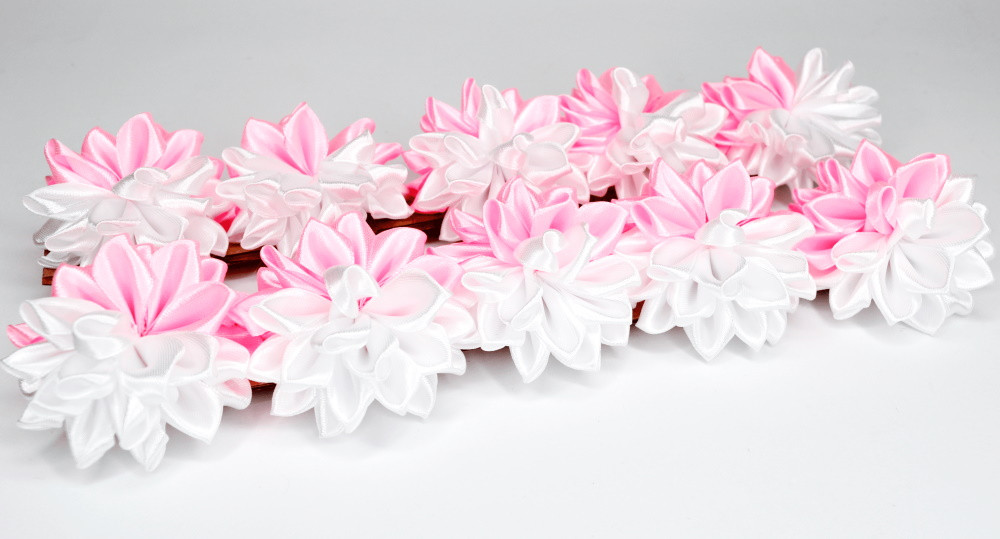 Бант-квітка біло-рожева, ЦІНА ЗА УП. 10 ШТ, в пак. 37*17см, фото 1