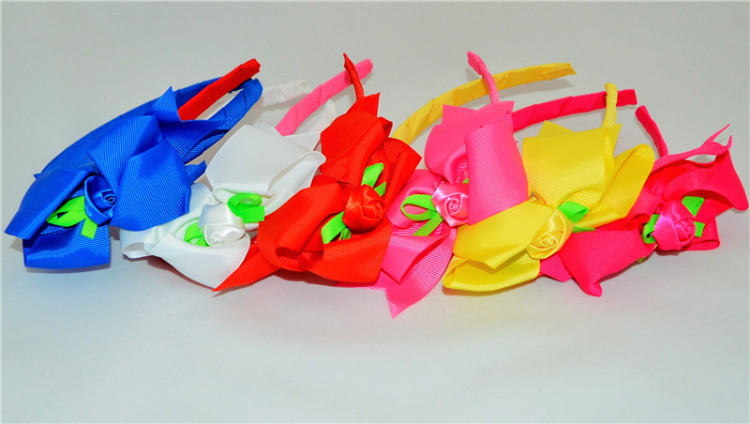 Обруч дитячій з бантом та трояндою ЦІНА ЗА УП. 6ШТ, в пак. 20*18см, фото 1