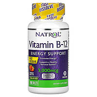 Витамин В12, вкус клубники, Vitamin B-12, Natrol, 5000 мкг, 100 таблеток