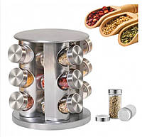 Набір для спецій 12 скляних ємностей на круглій обертовій підставці Спецівниця Spice Carousel для кухні