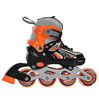 Детские раздвижные ролики клипса с шнуровкой на 4 колесах размер 27-30 Profi A4146-XS-OR Оранжевый