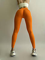 Леггинсы для фитнеса с пуш-апом Лосини жіночі, оранжеві, однотонні, "Push-up", пушап, широкий пояс, висока