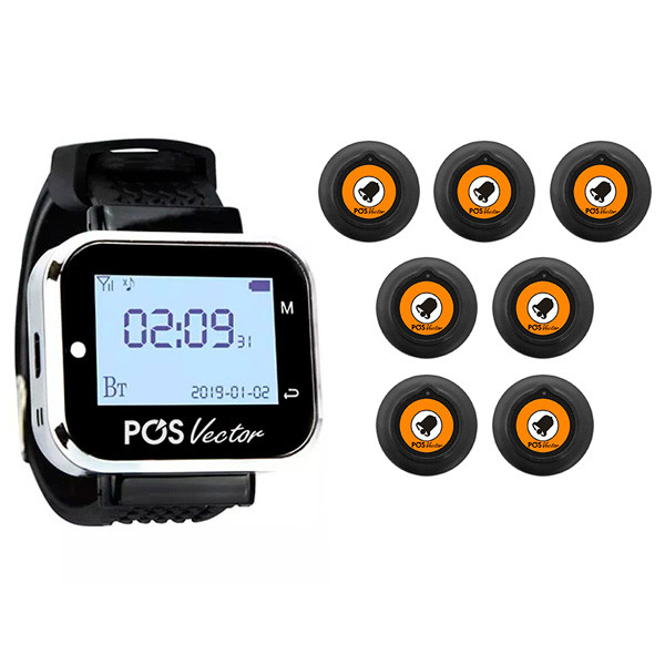 Система вызова кальянщика Pos Sector: пейджер-часы официанта и 7 кнопок ps-101 (Real-101-7pcs) - фото 1 - id-p2000176837