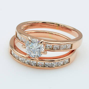 XUPING Кільце Позолота РВ з білими цирконами, Висота 0.7 и 0.35см, Розмір 16.5