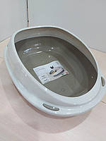 Пластиковый туалет для котов глубокий, овальный Shuttle М (45*36*15,5 см) серый