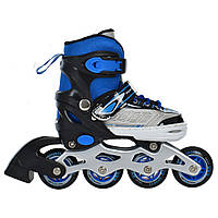 Детские раздвижные ролики с подсветкой и шнурками на 4 колесах размер 27-30 Profi A4147-XS-BL Синий
