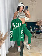 Стильный женский весенний прогулочный спортивный костюм Chicago кофта худи Чикаго штаны джоггеры двунитка Зеленый, 50/52