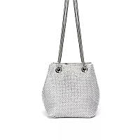 Женская сумка мешочек, украшенная стразами, цвет серебро