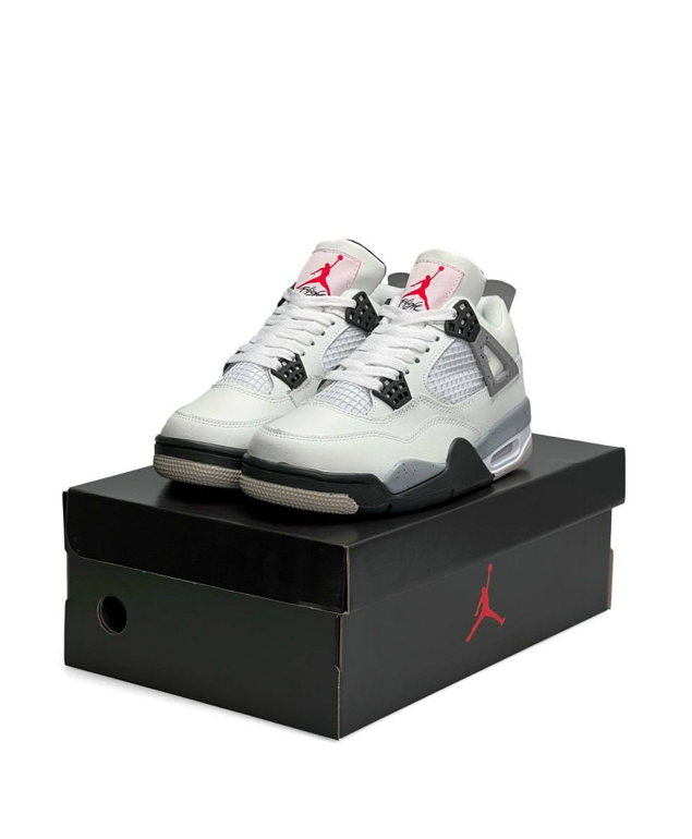 Кросівки чоловічі жіночі Nike Air Jordan 4 Retro Cement Oreo White Grey Взуття Найк Джордан Ретро IV білі з сірим