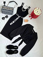 Женский комплект, платье+сорочка, 42-44; 46-48, черный с отделкой, рубчик Турция и софт.