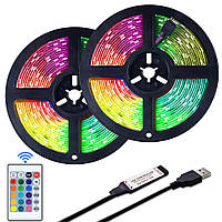 Комплект 2 шт Світлодіодна RGB стрічка з пультом на 5м з USB, TV LED Strip CB-5050 / Розумна стрічка для телевізора