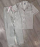 Женская пижама серая в полоску Виктория Сикрет пижамка для женщин S, M, L, XL на опт (ростовкой)