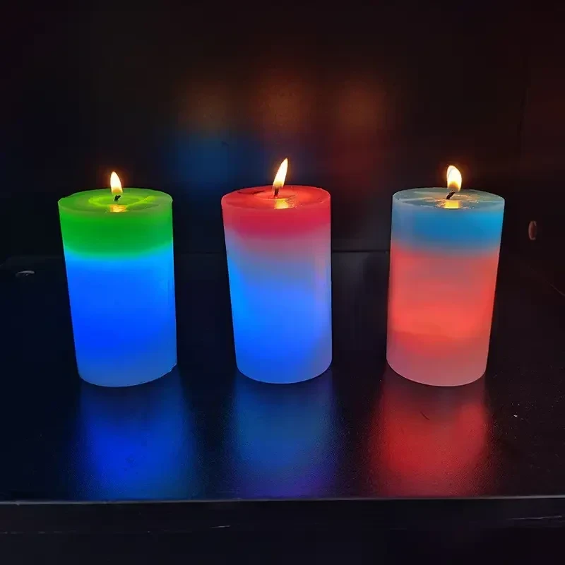 Декоративная восковая свеча с эффектом пламенем и LED подсветкой Candles magic 7 цветов RGB - фото 5 - id-p2108647299